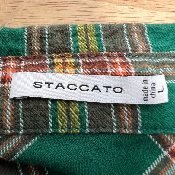Staccato Button Up Collared Women’s Multicolor Plaid Long Sleeved Top Size L - Picture 8 of 9